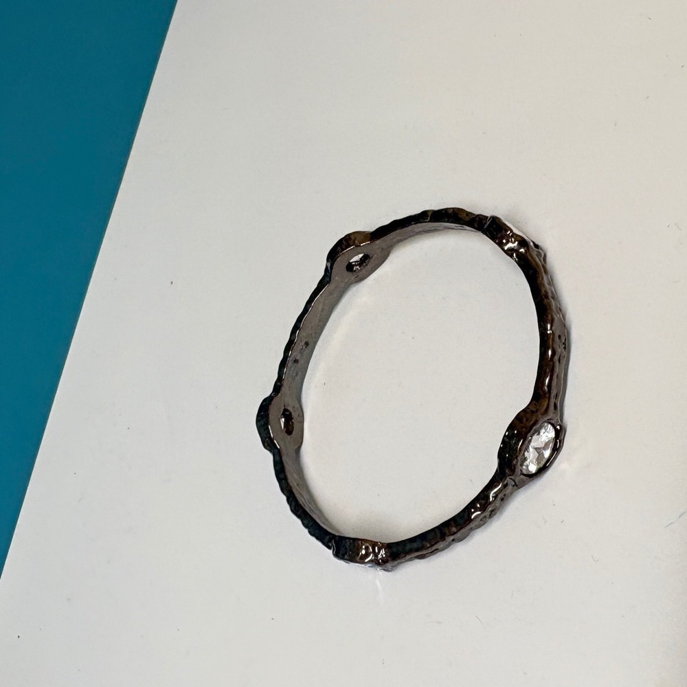Gunmetal Molten Textured Bangle Bracelet with Large Clear Oval Crystals‎ 8 Inch